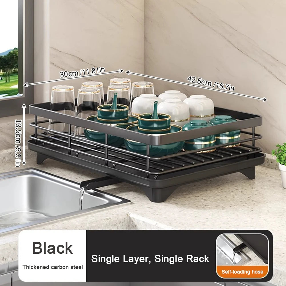 Adjustable 2-Tier Dish Drying Rack Steel Kitchen Plates Bowl Organizer