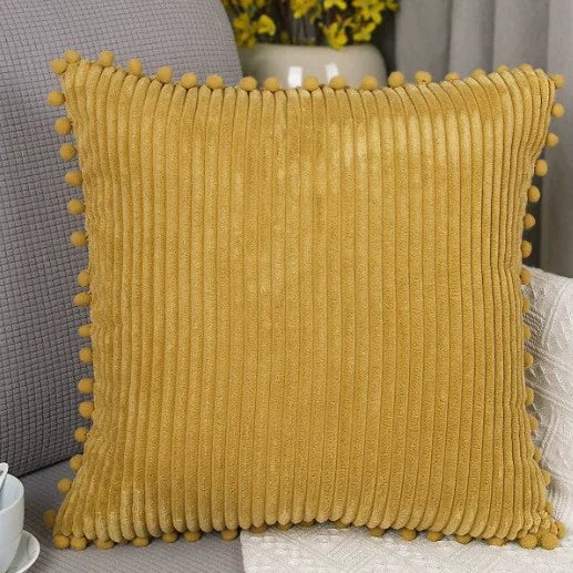 Corduroy Decorative Throw Pillow Covers with Pom Poms, Set of 2