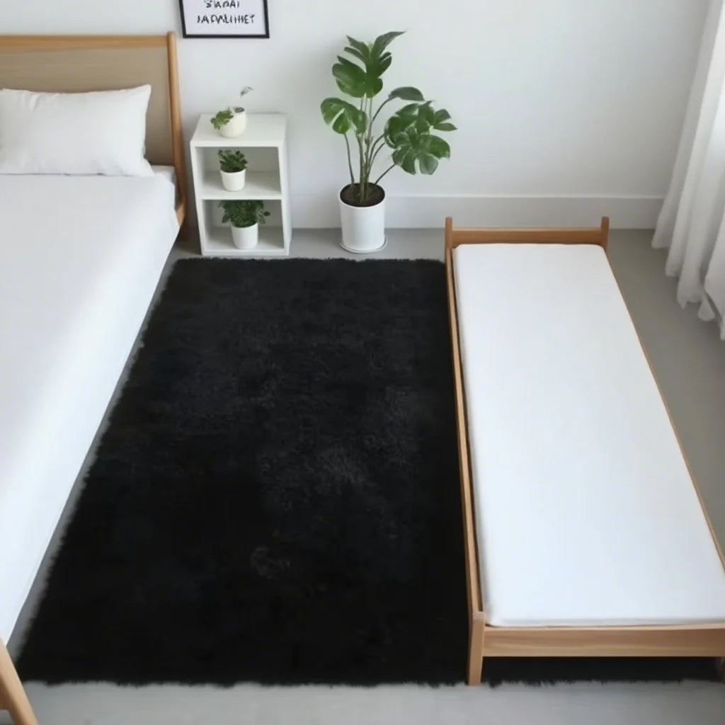 Shaggy Gray Area Rug Soft Long Pile Non-Slip Carpet for Living Room