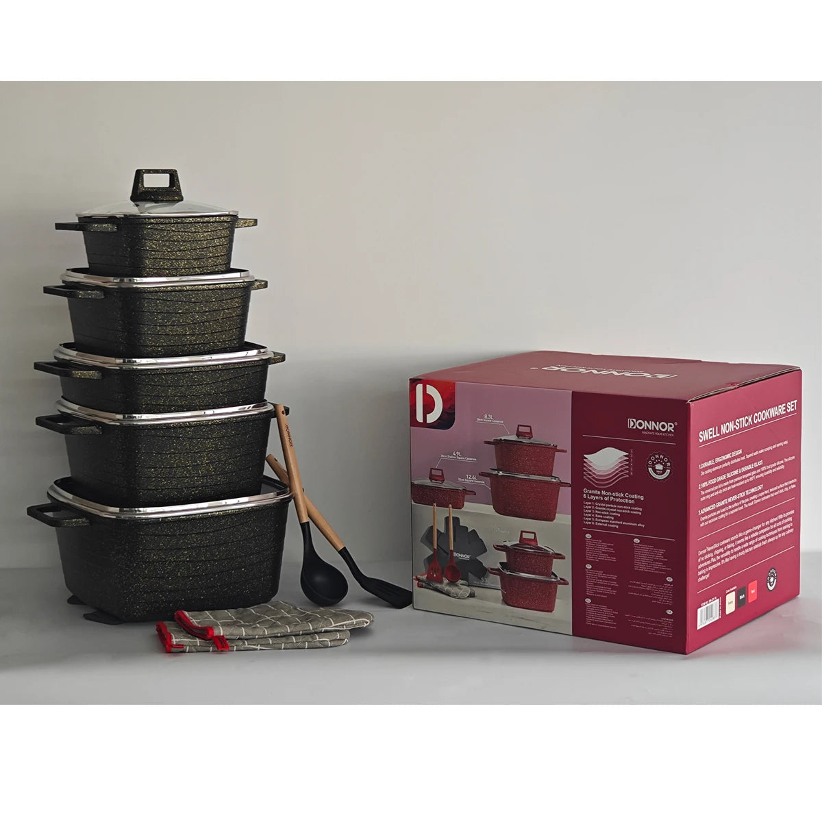 DONNOR Eco-Friendly Granite Non-Stick Cookware Set for Gas & Induction