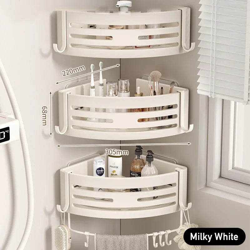 White Bathroom Shelf Wall Mount, Self-Adhesive No Drilling Caddy