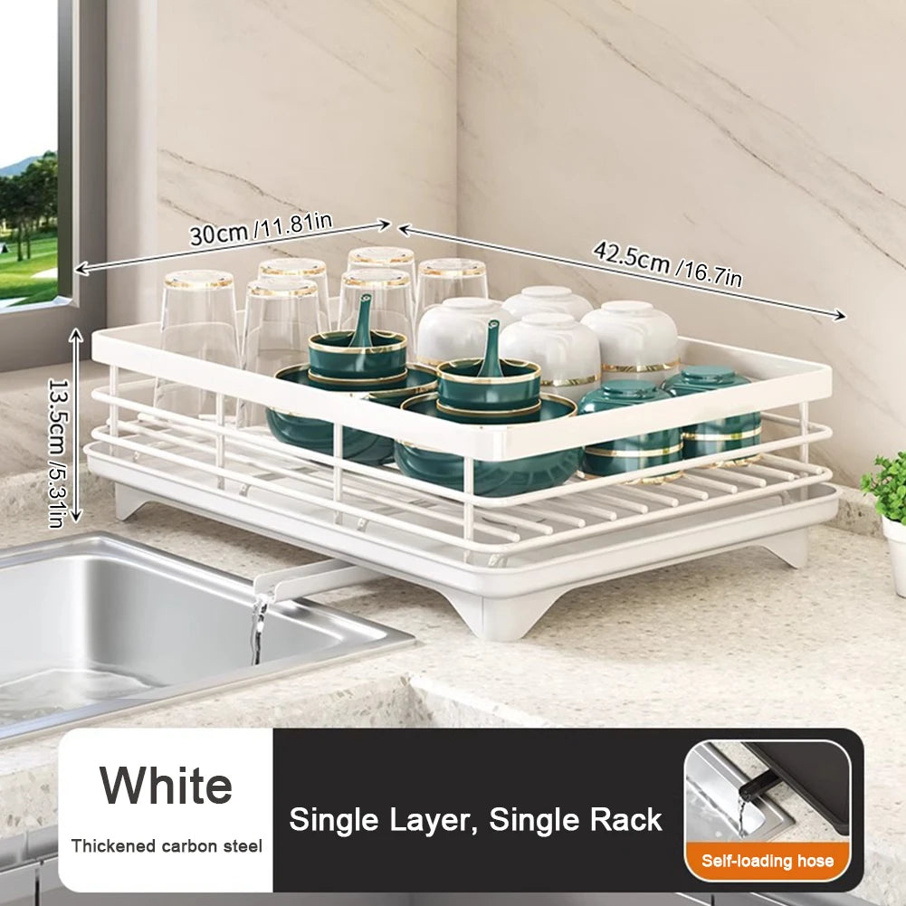 Adjustable 2-Tier Dish Drying Rack Steel Kitchen Plates Bowl Organizer