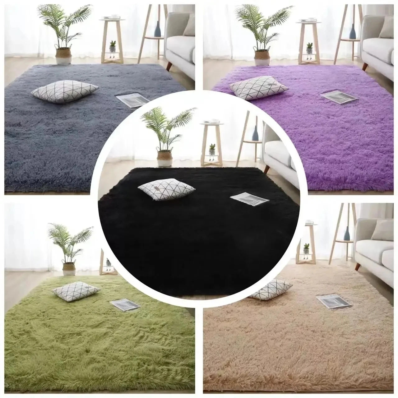 Shag Silk Wool Carpet Non-Slip Plush Rug for Bedroom & Living Room