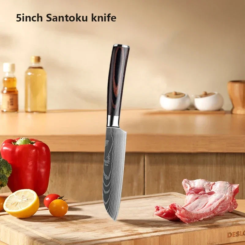 Professional Laser Knife Set, Chef, Santoku, Cleaver & Boning Knife