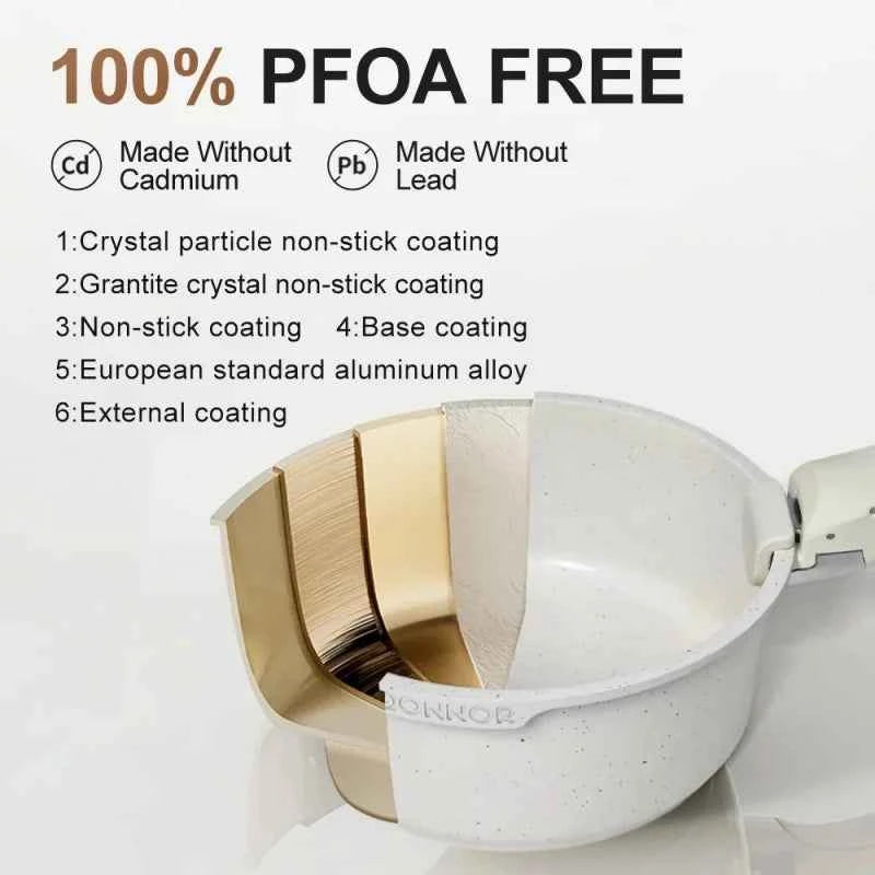 DONNOR Kitchen Pots Set and Pans Cookware Set  Aluminum Pot Set Induction Suitable for Fried Egg Pancakes Safe Non-stick Pot