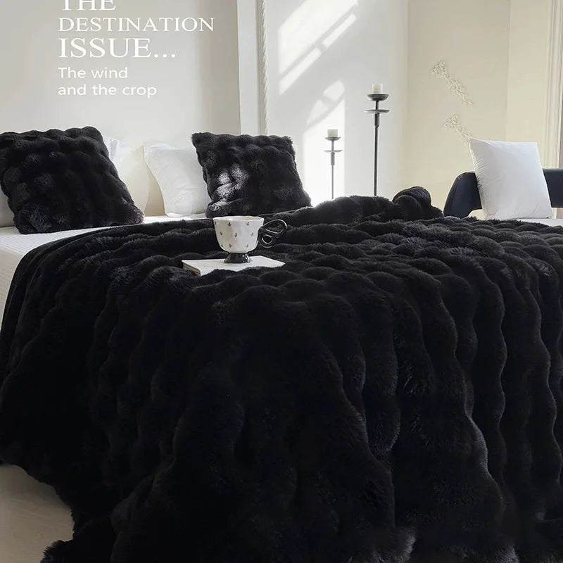 Cozy Faux Fur Bubble Throw Blanket – Soft Plush Thick Sofa Blanket