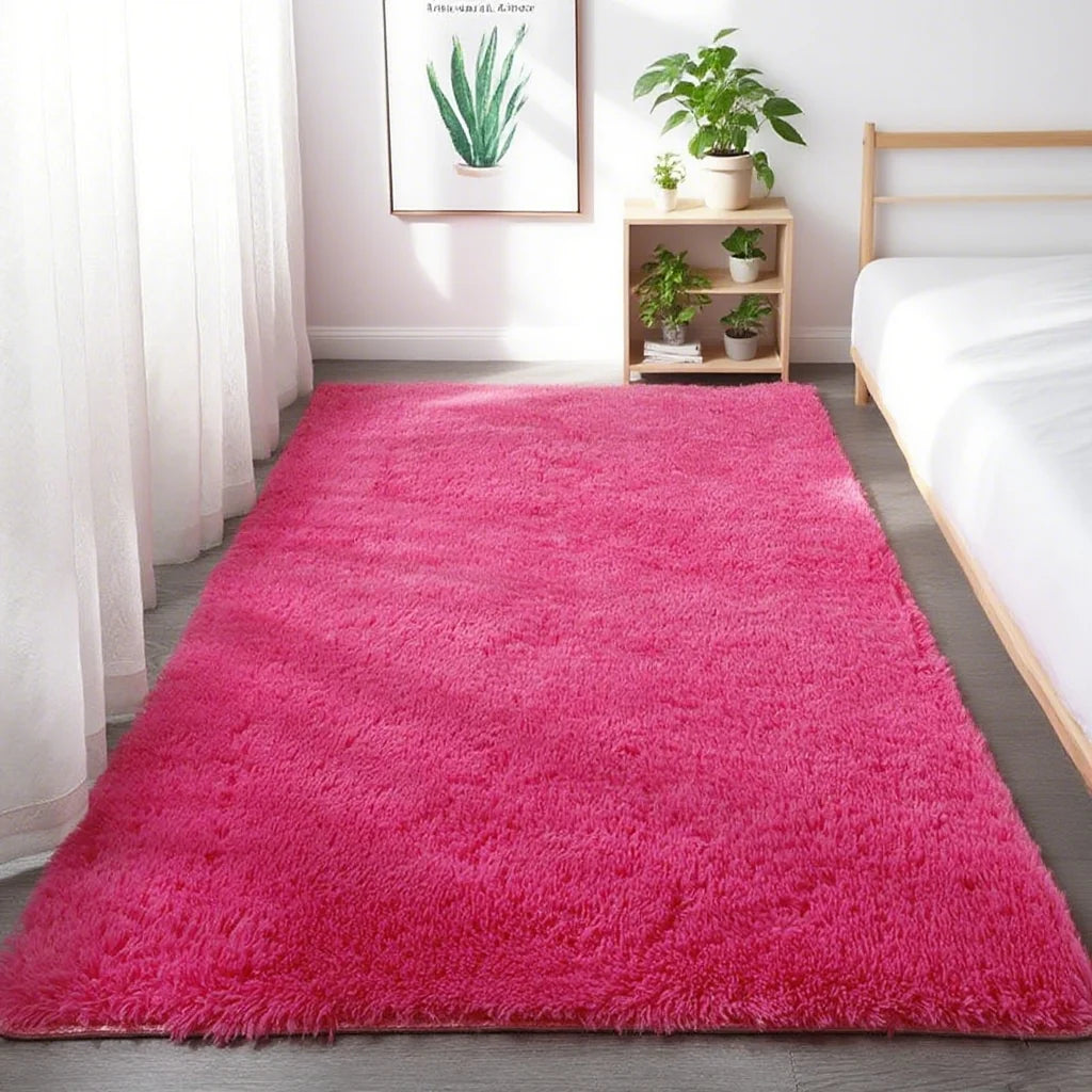 Shaggy Gray Area Rug Soft Long Pile Non-Slip Carpet for Living Room