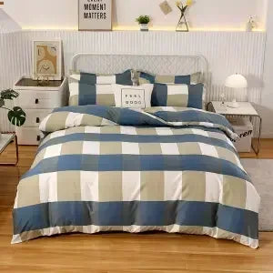 Warm Green Checkered Duvet Cover – Single to Queen, All-Season