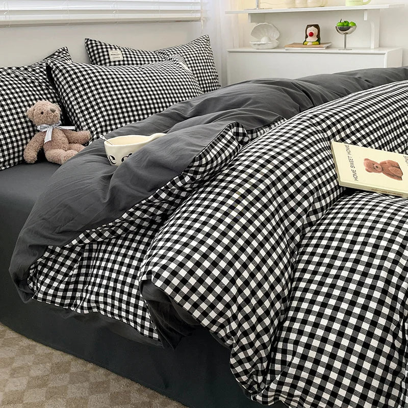 Nordic Plaid Wash Cotton Bedding Set - Duvet Cover