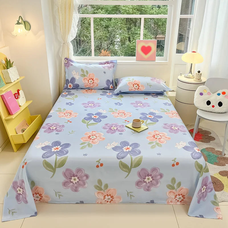 Flower Printed Bed Sheet/100% Cotton – Single/Double/King Flat Sheet