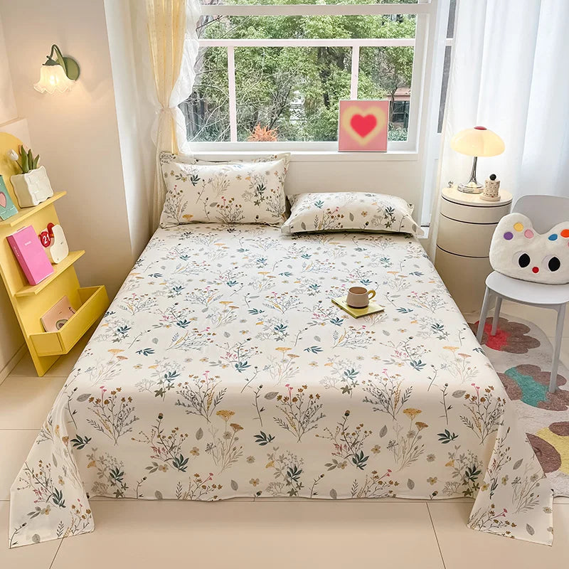 Flower Printed Bed Sheet/100% Cotton – Single/Double/King Flat Sheet
