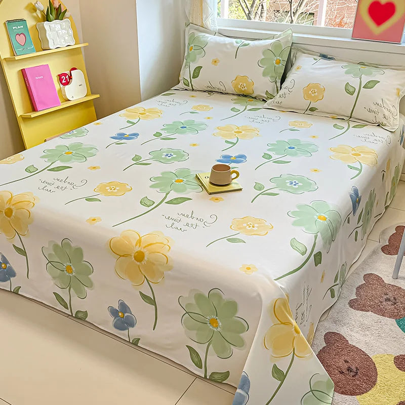 Flower Printed Bed Sheet/100% Cotton – Single/Double/King Flat Sheet