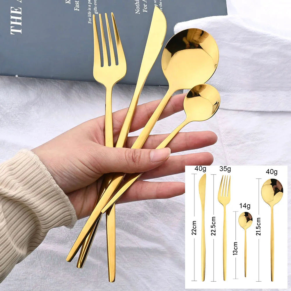 24-Piece Black Handle Gold Stainless Steel Cutlery Set