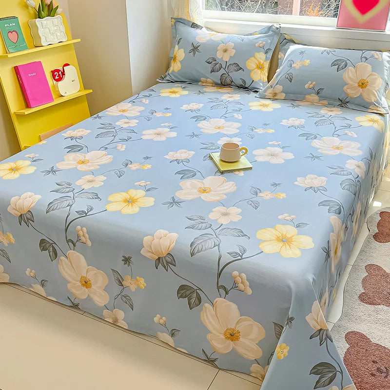 Flower Printed Bed Sheet/100% Cotton – Single/Double/King Flat Sheet