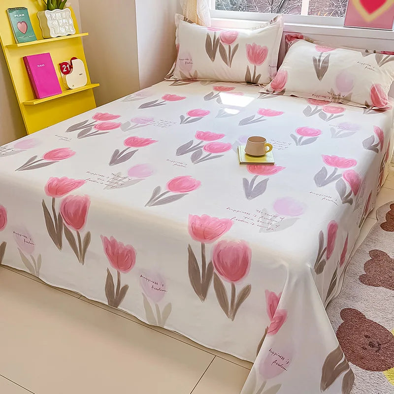 Flower Printed Bed Sheet/100% Cotton – Single/Double/King Flat Sheet