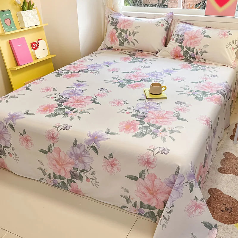 Flower Printed Bed Sheet/100% Cotton – Single/Double/King Flat Sheet