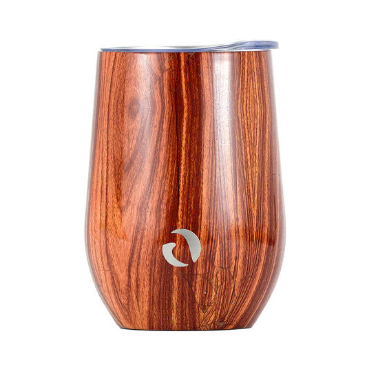 Wooden tumbler with a logo on a white background
