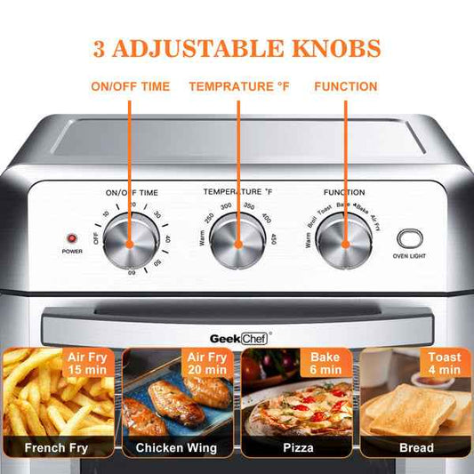 Stainless steel 1500W Air fryer toaster oven with 4 blades