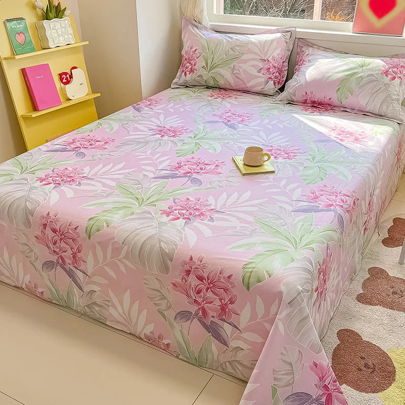 Flower Printed Bed Sheet/100% Cotton – Single/Double/King Flat Sheet