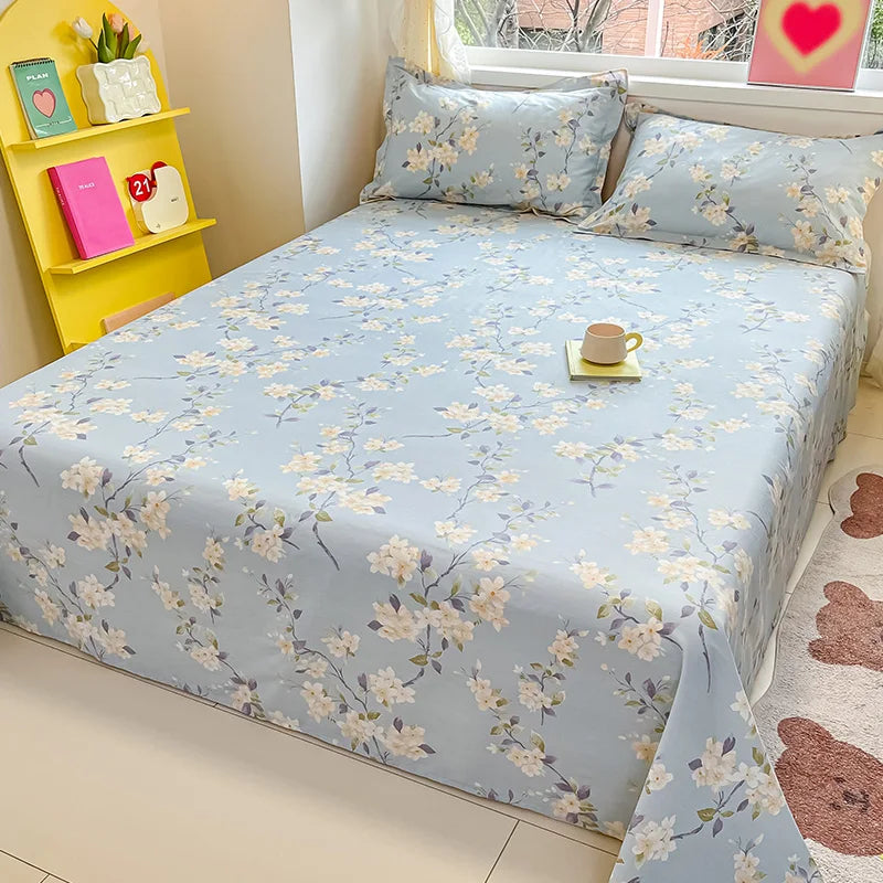 Flower Printed Bed Sheet/100% Cotton – Single/Double/King Flat Sheet