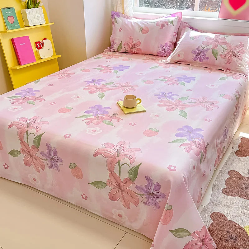 Flower Printed Bed Sheet/100% Cotton – Single/Double/King Flat Sheet