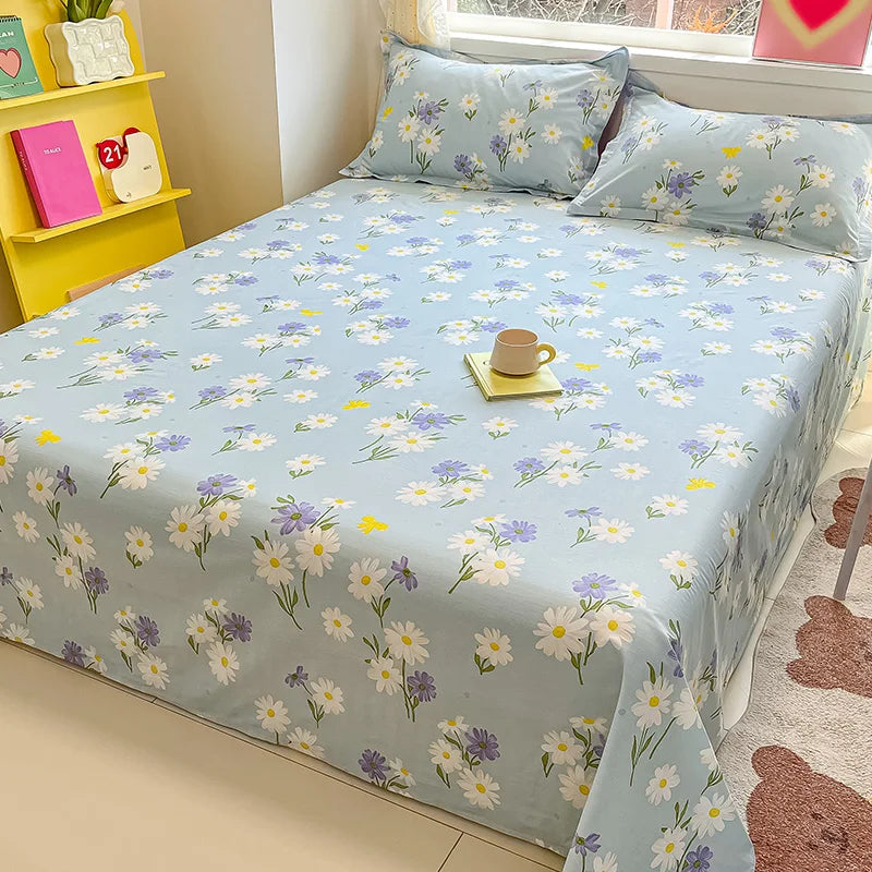 Flower Printed Bed Sheet/100% Cotton – Single/Double/King Flat Sheet